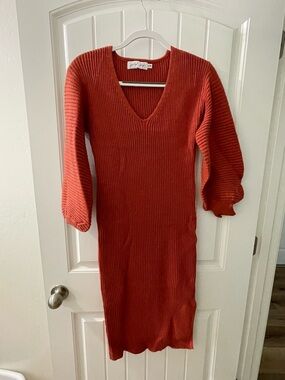 Petal & Pup Rust Ribbed V-Neck Sweater Dress size s/m